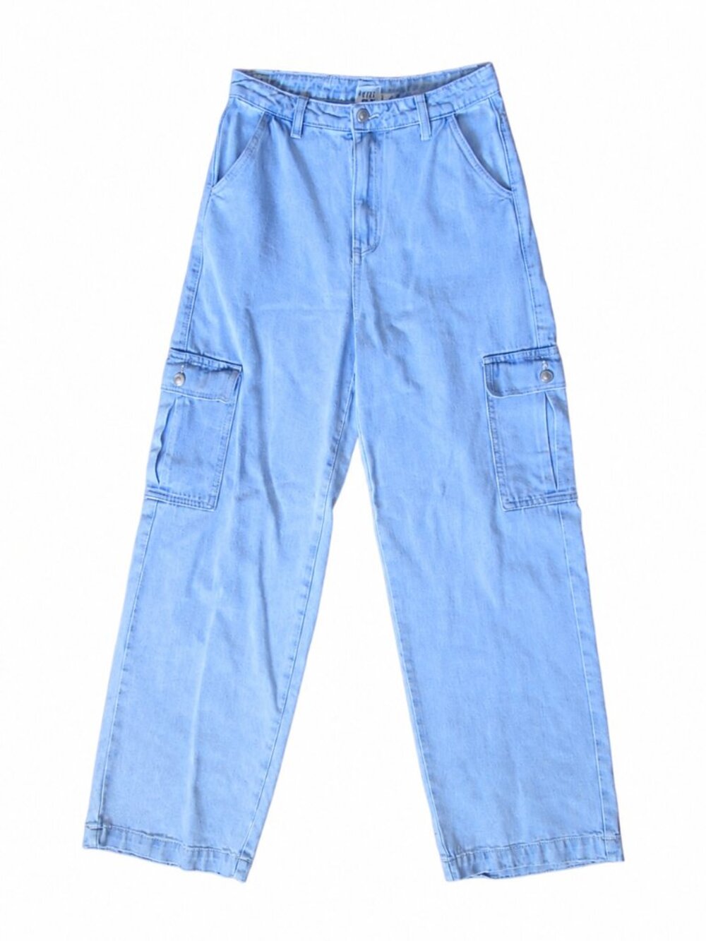 Princess Polly High Rise Wide Leg Light Wash Cargo Jeans | Size 4
